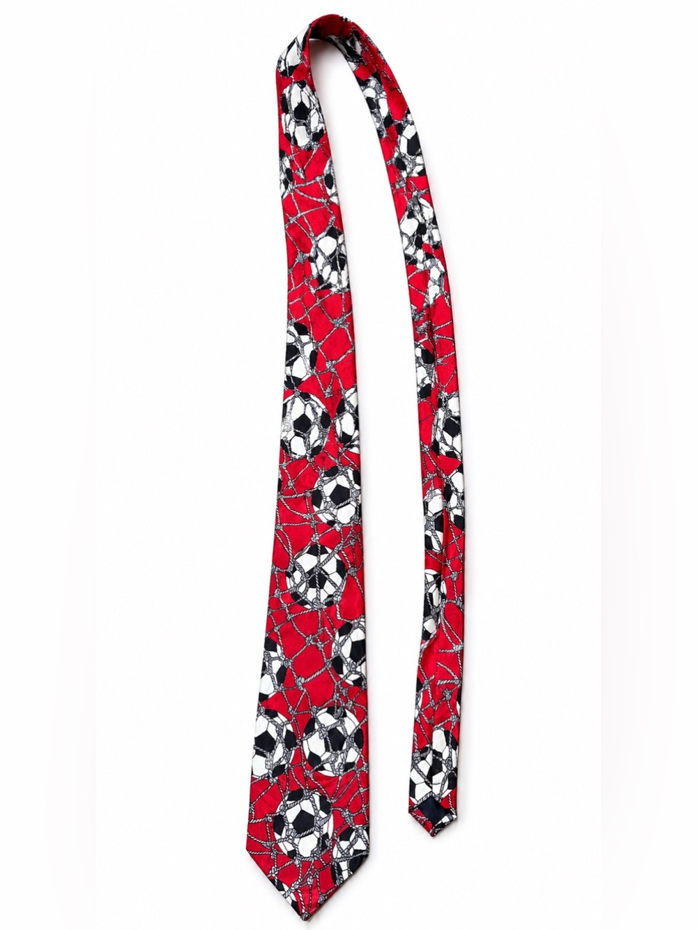 Vintage Soccer Ball Neck Tie Red Sports Novelty Men’s Necktie